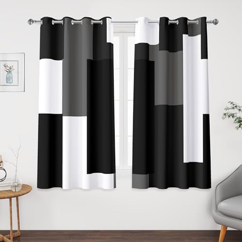 Tyrot Black White Grey Blackout Curtains for Bedroom Living Room 45 inch - color: Grey, size: 52"W x 45"L (Pack of 2)