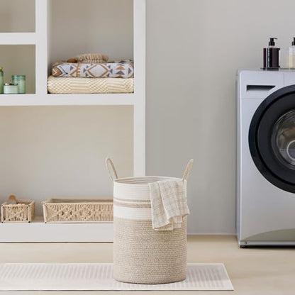 VIPOSCO 30L Small Woven Laundry Basket Hamper, Brown White - color: Brown & White, size: 30L