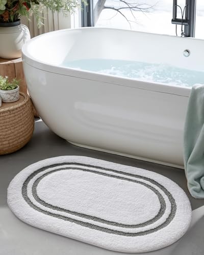 DEXI Oval Bath Mats for Bathroom Non Slip, 30x17 Bath Mat, Dark Grey - color: Dark Grey, size: 30" X 17" (Oval)