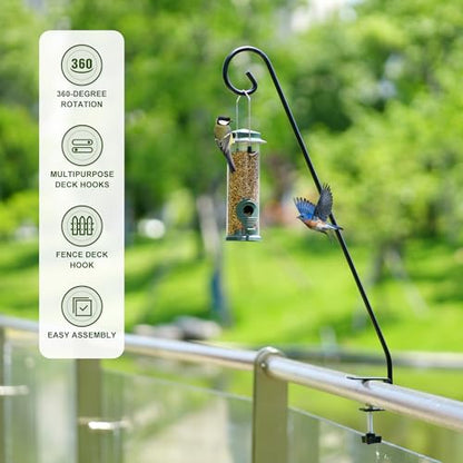 MIXXIDEA 2 Packs Heavy-Duty Deck Hook, Deck Rail Pole,Deck Bird Feeder Pole - size: 28in Long Curled Hook-2 Packs