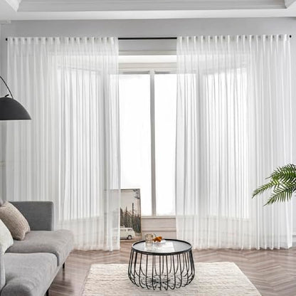 Off White Pinch Pleated Sheer Curtains & Drapes 96 Inches Long Thin Texture - color: Off White, size: 50"W x 96"L (Pack of 2)