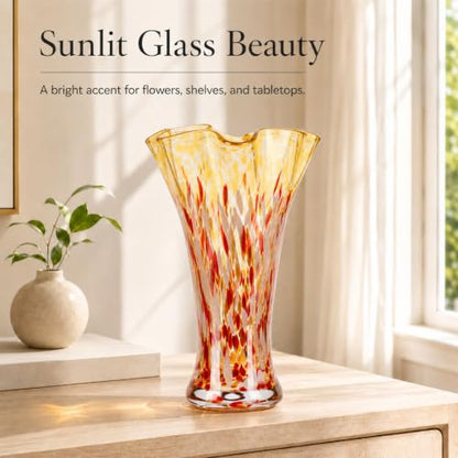 LCCCK 9.0" H Amber Red Glass Vases for Flower, Unique Hand Blown Glass Vase - color: Amber Red