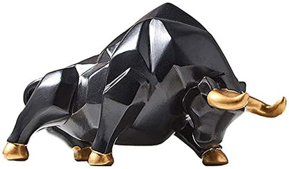 Bull Statue Abstract Bull Sculpture Resin Wolf Figurine Animal Wildlife Ornaments for Living Room Bedroom Office Cabinets - Black S Head Down