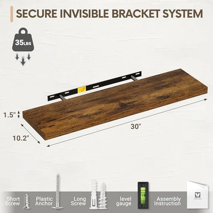 Vivelove 10 Inch Deep Floating Shelves 30x10” Set of 2, Rustic Brown - color: Rustic Brown, size: 30”wx10.2”dx1.5”h