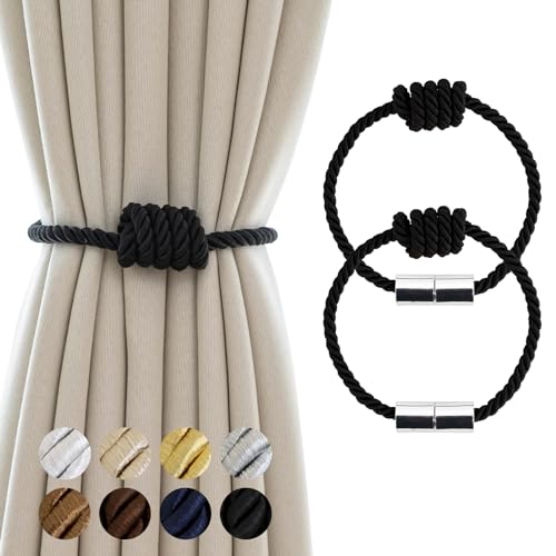 Curtain Tiebacks Magnetic Decorative Rope Tie Backs Holdbacks Contoeey - color: Black