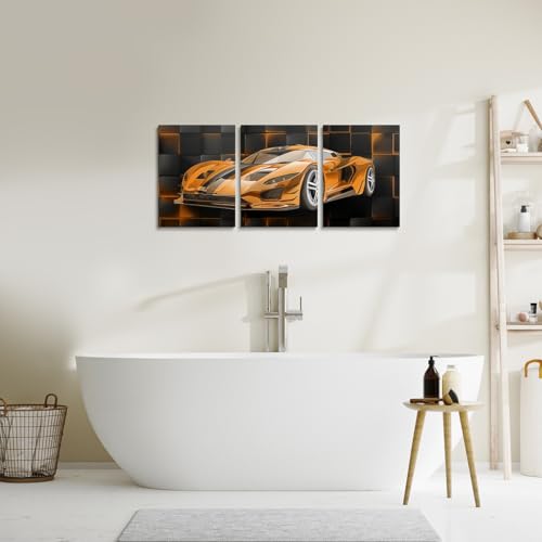 Feelyou Race Car Wall Art 12" x 16" x 3 - color: Light Orange