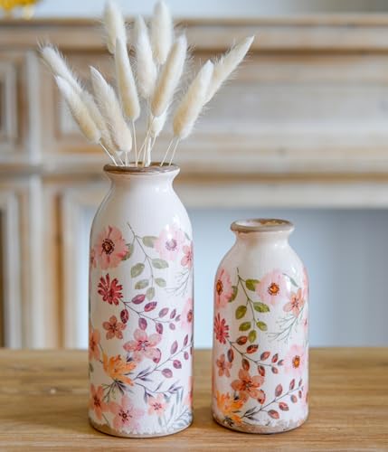 Vintage Flora Ceramic Vase Set, Retro Rustic Cute Vase Gift, Art Decorative Vase for Your Home, Kitchen, Bedroom, Office, Living Room, Bathroom, & Shelf Centerpiece Table Decorations - color: Colorful Daisy, size: set of 2