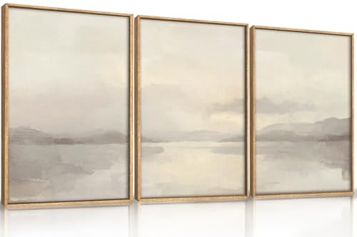 LHIUEM Large Abstract Neutral Beige Pastel Framed Canvas Wall Art-16"x24"x3 - color: Abstract Neutral Beige Pastel Wall Art, size: 24"L x 16"W
