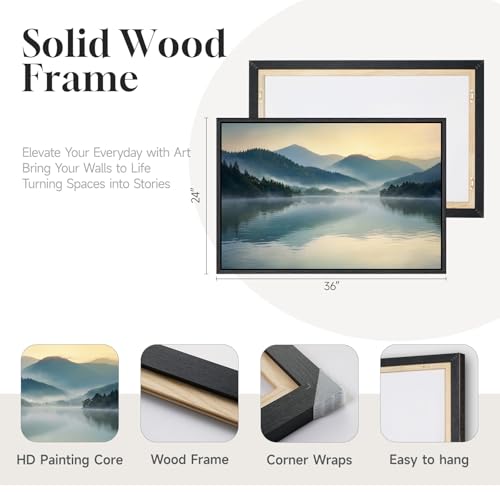 Framed Nature Mountain Lake Landscape Wall Art for Living Room, 24x36 Inch - color: Blue, size: 36"L x 24"W