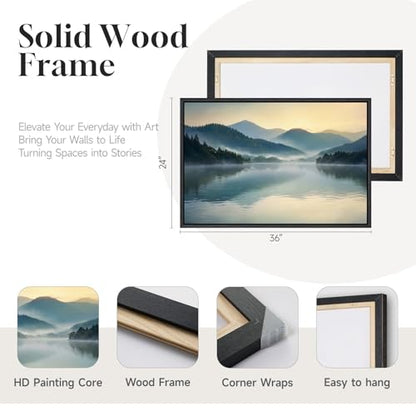 Framed Nature Mountain Lake Landscape Wall Art for Living Room, 24x36 Inch - color: Blue, size: 36"L x 24"W
