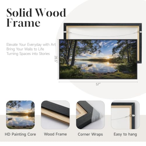 Large Framed Sunrise Lake Landscape Wall Art for living room, 60x30 Inch - color: Blue