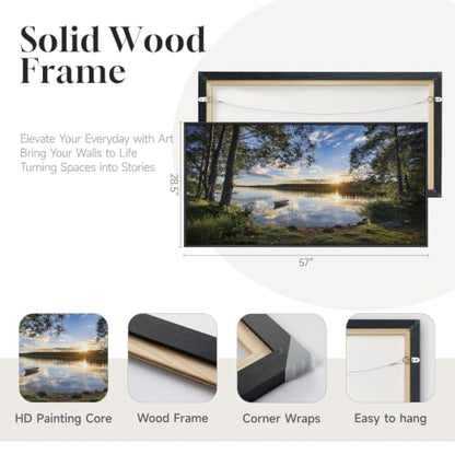 Large Framed Sunrise Lake Landscape Wall Art for living room, 60x30 Inch - color: Blue