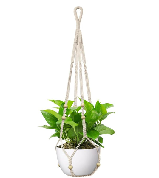 Macrame Plant Hanger 35 Inch Indoor Hanging Planter Basket, Ivory