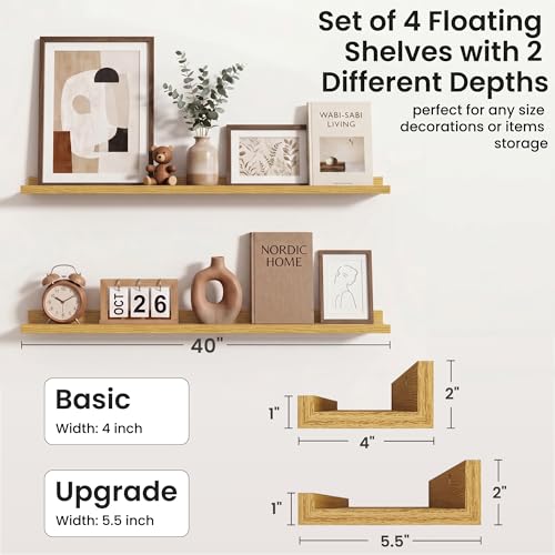 Axeman 40 Inch Floating Shelves, Oak Picture Ledge Shelf Set of 4 - color: Oak, size: 40 Inch