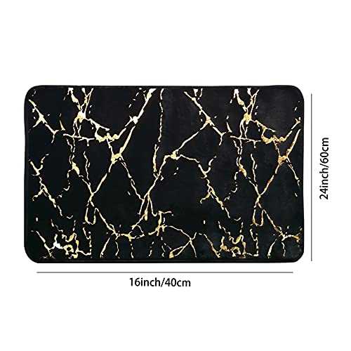 Marble Bathroom Rugs Nonslip Black Gold Bathroom Mats Ultra Soft Washable Bath Mats for Bathroom Floor Mats Carpet Water Absorbent Shower Rug Decoration for Bedroom Living Room - color: Black, size: 15.8" x 23.6"