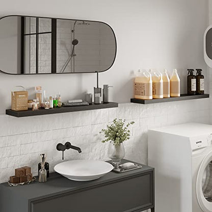 BAMEOS 47in Floating Shelves, Black Wall Mounted Wooden Shelves with Invisible Brackets Set of 2 - color: Black, size: 47x9 2Pcs