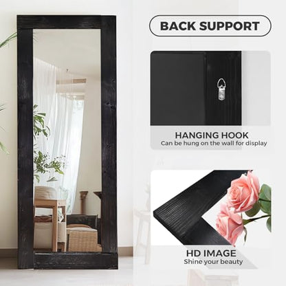 65x24in Full Length Mirror, Solid Wood Convex Frame, Black - color: Black-convex Frame, size: 65"L x 24"W