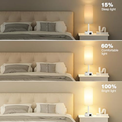 Fenmzee White Bedside Lamp for Bedroom, Dimmable Touch, USB A+C, AC Outlet - color: White - White, size: 14"