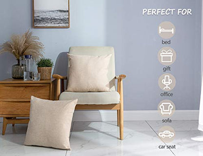 Stellhome Linen Throw Pillow Covers Square Solid Burlap Cushion Covers for Bed Couch Sofa Bench, 18 x 18 inch (45 cm), Beige, Set of 2 - color: Beige, size: 18" x 18" (Pack of 2)