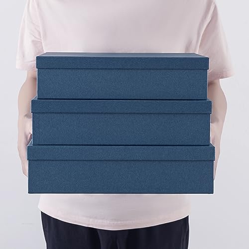 Soul & Lane - Navy Blue Decorative Storage Boxes with Lids, Set of 3 - color: Blue Kraft