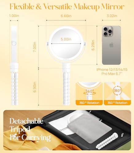 Gospire 5.85” Tripod Travel Makeup Mirror with Light and Magnification - color: White