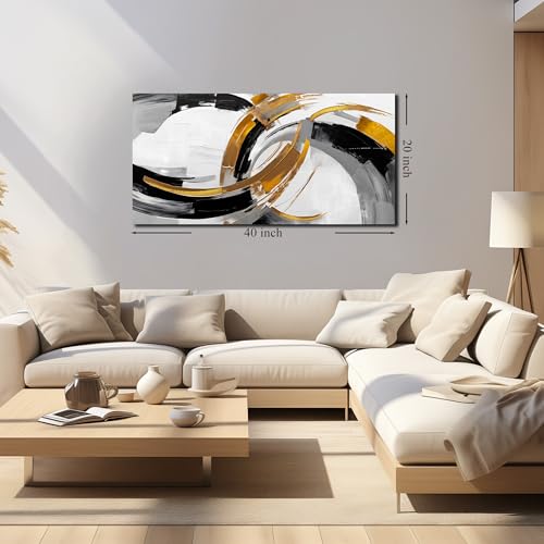 AUUZAIUA Abstract Wall Art Black White and Gold Canvas Prints 20"x40" - color: white, size: 20"L x 40"W