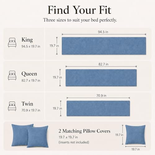 Solid Bed Runner Set,2 Pillow Covers,Haze Blue,70.9x19.7in - color: Haze Blue, size: Twin/Twin XL