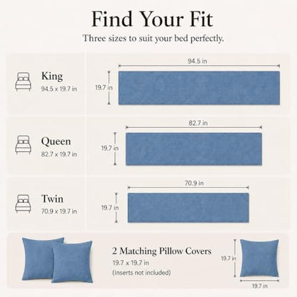 Solid Bed Runner Set,2 Pillow Covers,Haze Blue,70.9x19.7in - color: Haze Blue, size: Twin/Twin XL