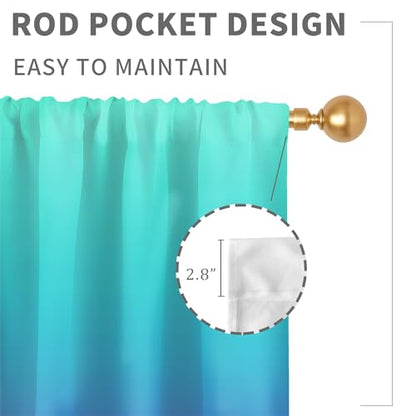 Teal Pink Curtains, Ombre, 2 Panels, 42" W x 63" L, Rod Pocket - color: Teal Pink, size: 42"W x 63"L (Pack of 2)