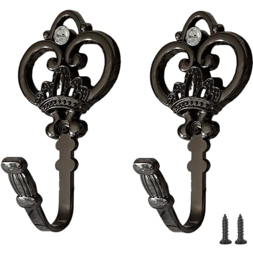 2 Pack Gunmetal Crown Curtain Holdbacks, Heavy Duty Metal Wall Hooks for Hanging Drapes, Coats, Hats & Towels, Vintage Rustic Decor for Living Room, Bedroom, Entryway - color: Gunmetal, size: 2PCS