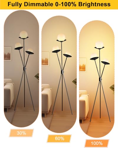 Lightdot Tripod Floor Lamp Dimmable Globe Floor Lamps with 3 LED Bulbs, 3000K Soft Warmwhite Mid Century Modern Standing Lamps Black Tall Lamp for Living Room/Bedroom/Sofa Beside/Corner Decor - color: 3 Tripod-Black