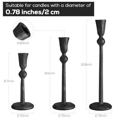 Set of 3 Antique Black Taper Candle Holders Cast Iron Candlestick Holder - color: Bkzt05-3a