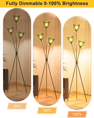 Lightdot Green Glass Tripod Floor Lamp Dimmable Gold Floor Flower Lamps - color: Green-Gold-79F