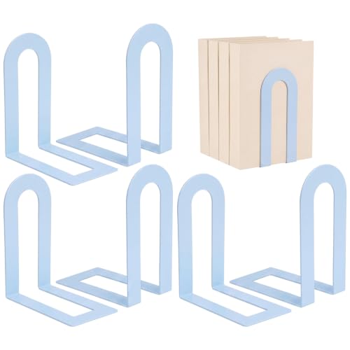 Chunful 6 Pcs Light Blue Metal BookEnds Shelves, 7.5 x 5.75 x 3.5 in - color: Light Blue, size: 7.5*5.75*3.5inch