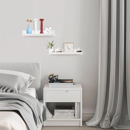 Muzilife 16" Wood Floating Shelves Wall Shelf with Lip, 2Pcs, White - color: White, size: 16"
