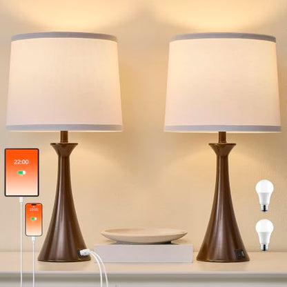 Touch Table Lamps Set of 2, 21" Bedside Lamps with USB C+A, Brown - color: Brown 2pcs