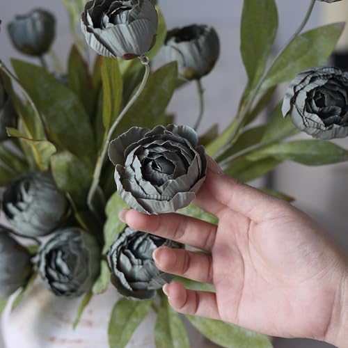 6 Pcs 27" Faux Silk Peony Artificial Flowers Stems for Vase (Dark Gray) - color: Dark Gray