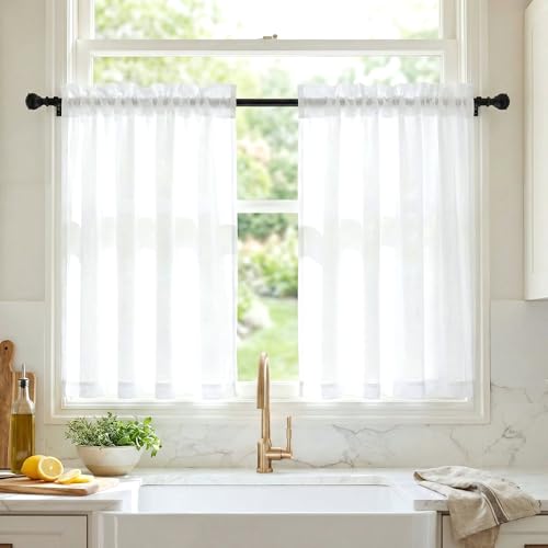 NICETOWN 2 Panels Privacy Sheer Cafe Curtains 26 x 30 Inches - color: Pure White, size: 26"W x 30"L (Pack of 2)
