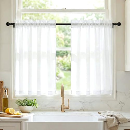 NICETOWN 2 Panels Privacy Sheer Cafe Curtains 26 x 30 Inches - color: Pure White, size: 26"W x 30"L (Pack of 2)