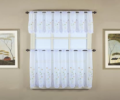 Today's Curtain, Samantha Embroidered Sheer Valance 13", White/Purple, 59" W x 13" L - color: White/Purple Multi, size: 59"W x 13"L (Pack of 1)
