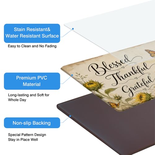 Kitchen Rugs for Floor 2 Pcs Memory Foam Padded Anti Fatigue Kitchen Mat - color: Sunflower