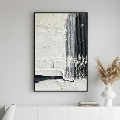QKF Neutral Brush 3D Texture Black Aluminum Frame Canvas Wall Art - color: Black & Gray Abstract