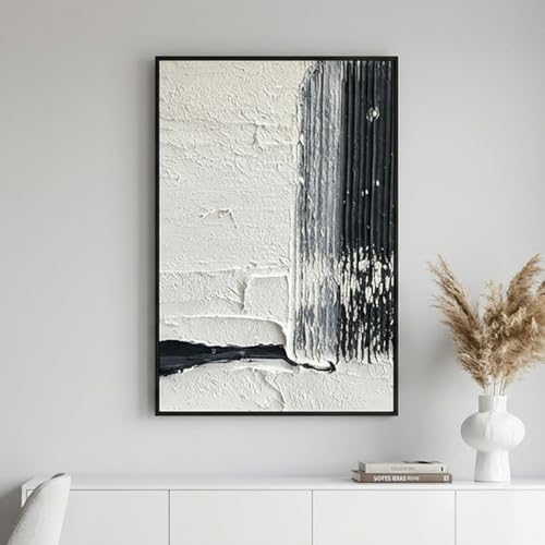 QKF Neutral Brush 3D Texture Black Aluminum Frame Canvas Wall Art - color: Black & Gray Abstract