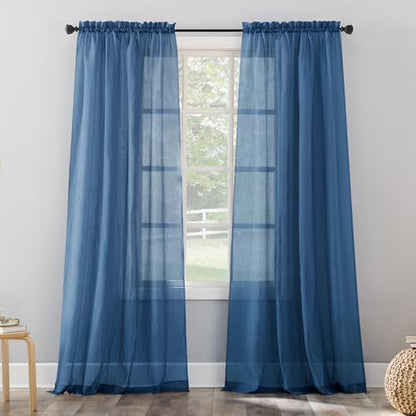 No. 918 Erica Crushed Sheer Voile Rod Pocket Curtain Panel, 51" x 84", Blue - color: Blue, size: 51"W x 84"L (Pack of 1)