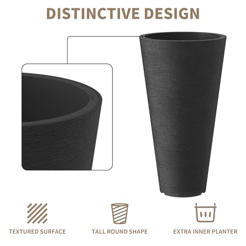 Kante Set of 2 Black Plastic Round Planters 29" Tall Home & Outdoor - color: Black, size: 29" H