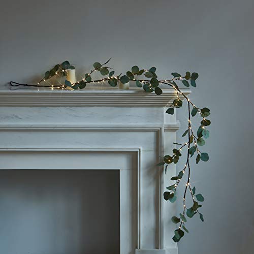 LITBLOOM Lighted Eucalyptus Garland Battery Operated with Timer 6FT 96 LED Artificial Greenery Twig Vine Lights for Room Stairs Mantle Wedding Holiday Decoration Indoor Outdoor - style: Eucalyptus