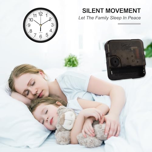 Silent Wall Clock Non Ticking, 6 Inch Wall Clocks Battery Operated, Small Analog Clock for Bedroom Home Office Kitchen Bathroom School, Easy to Read(Black) - color: Black