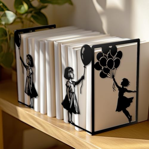 Peacoblue 5.5"x4.3"x8.3" Metal Bookends, Heavy Duty Book Ends for Shelves - style: Graffiti Balloons and Girl