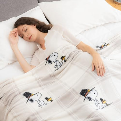 Berkshire Blanket Peanuts® VelvetLoft® Cute Character Snoopy Plush Blanket,Lakeside Plaid Harvest Snoopy and Woodstock Grey,Full/Queen 90 in x 90 in (Official Peanuts® Product) - color: Lakeside Plaid Harvest Snoopy and Woodstock Grey, size: Full/Queen (9