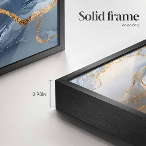 Large Framed Blue Gold White Abstract Wall Art for Living Room, Each 24x36 - color: Blue Gold Flow, size: 24" W x 36" H x 3 pieces